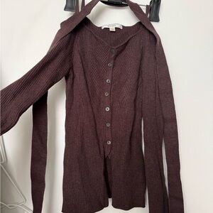 Snidel Brown Ribbed Button-Front Knit Cardigan